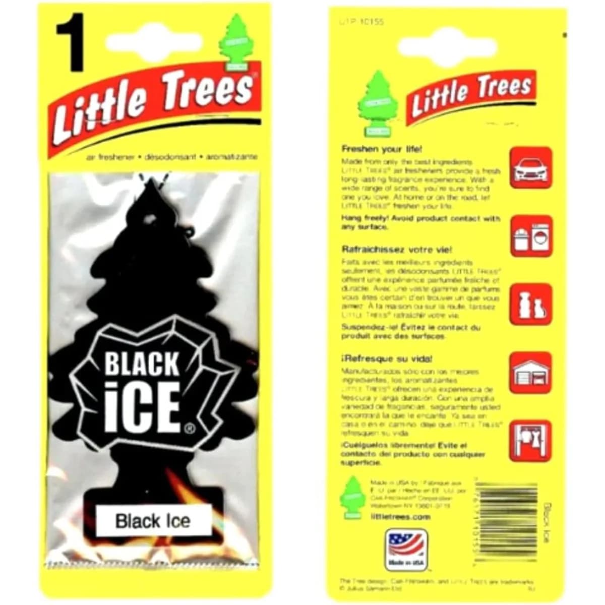 Deodorante per Auto Little Trees | Albero di carta da appendere per casa o auto | Ghiaccio Nero | Confezione da 3