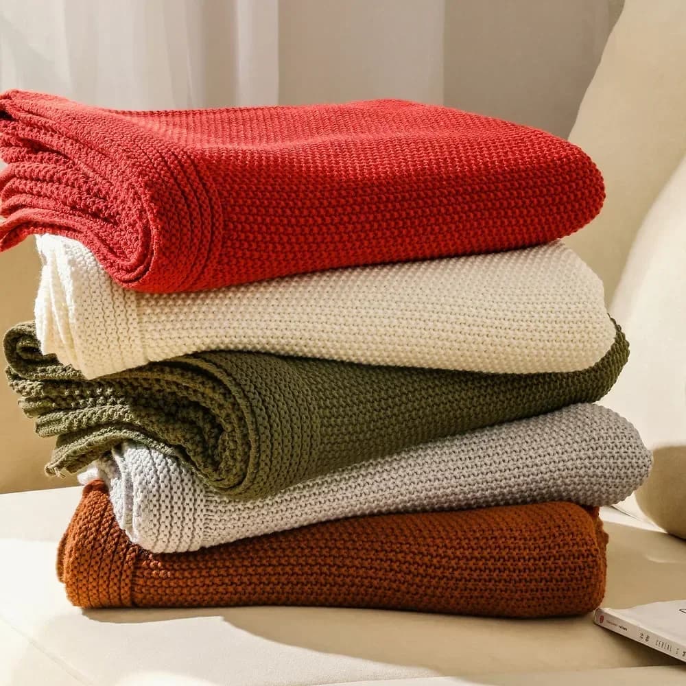 Thickened Knitted Wool Blanket For Beds Solid Color Sofa Cover Nap Throw Blanket Soft Shawl Cozy Warm Casual Bed Cover Big Size