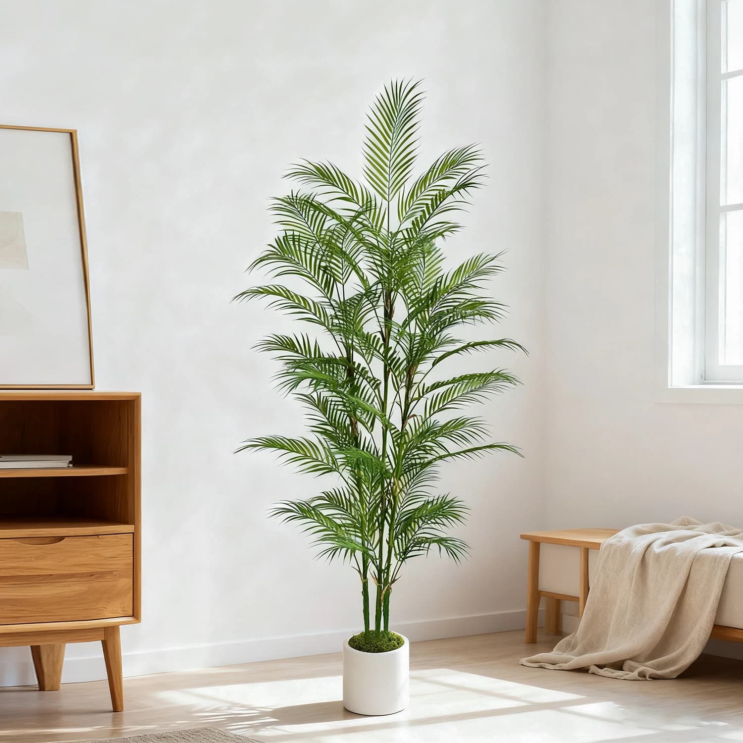 Ramo di palma artificiale da 80-190 cm con vaso di plastica per interni ed esterni, pianta finta per l'arredamento del negozio della stanza del giardino domestico
