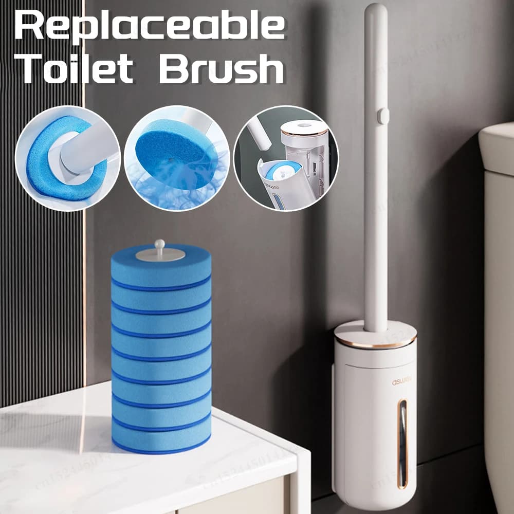 Scopino per WC con manico lungo con kit di pulizia testina di ricambio usa e getta da 8 pezzi per accessori per WC da bagno a parete