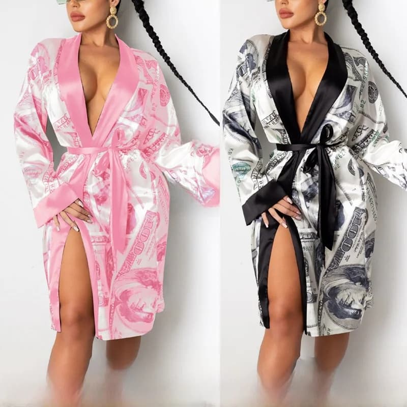 Women's Slim Long Sleeved Bathrobe, Cardigan Sun Protective Shawl, Home Dress with Belt, Cotton For Spring Autumn