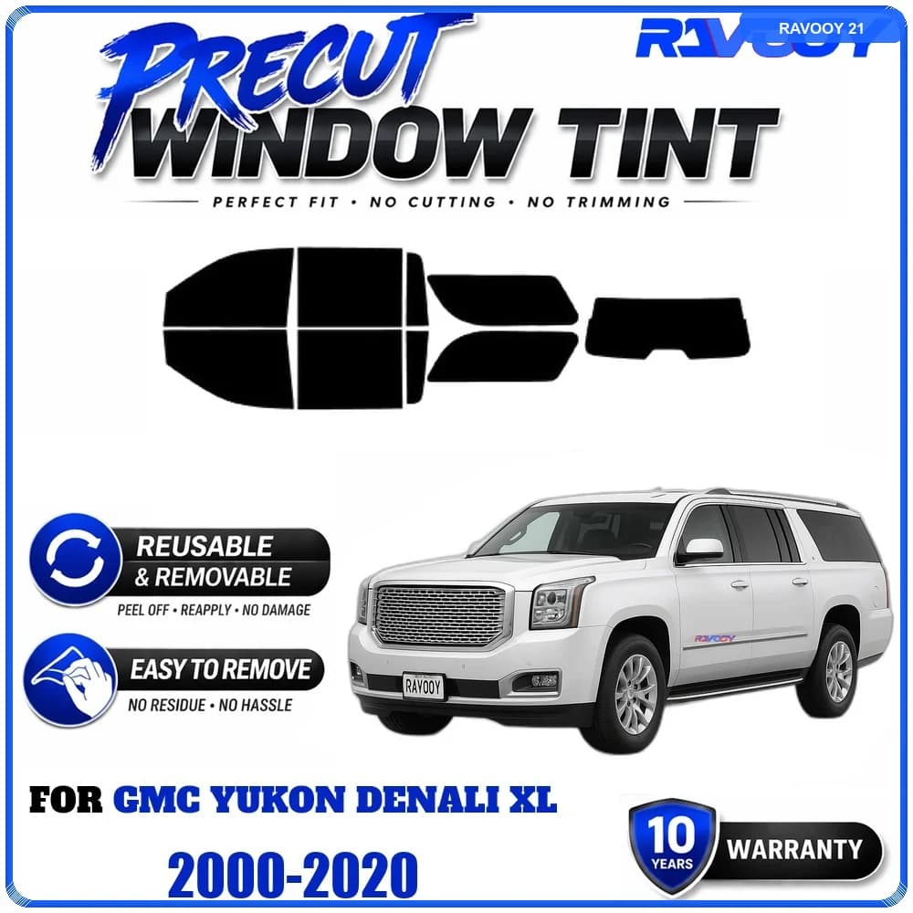 RAVOOY Precut Window Tint, Reusable Removable EPU Film, Custom Fit for Gmc Yukon Denali XL 2000-2020, UV Heat Protection
