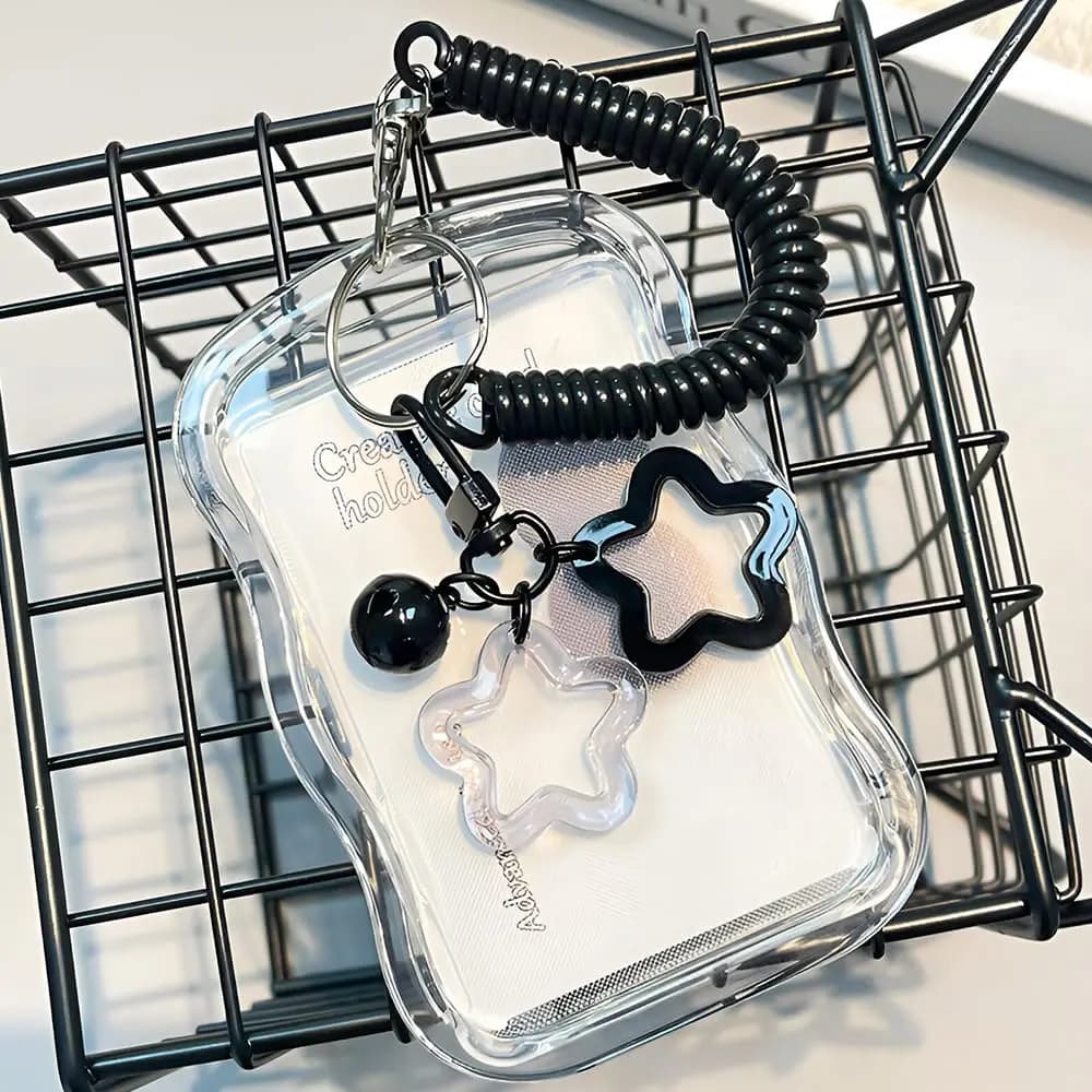 Cute Photocard Holder Keychain Kpop Photo Card Holder Star Wave Transparent Pc Holder for Student Card Photo Protector
