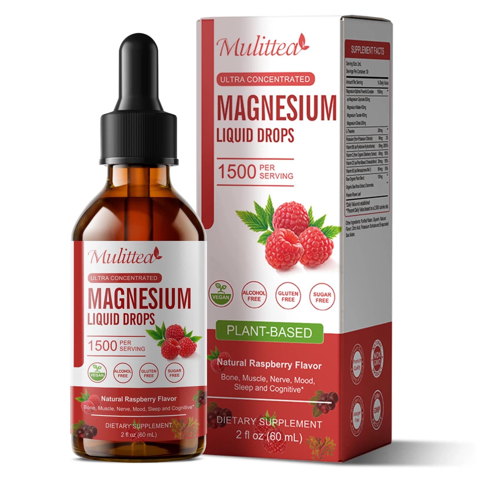 Mulittea Gocce Liquide di Magnesio con Vitamin D3, B6, Complex 1500mg, Integratore per Calma, Sonno, Crampi alle Gambe, Potentiamento Muscolare