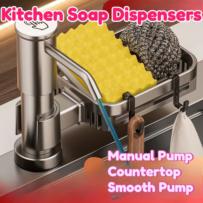 Dispenser di sapone da cucina da appoggio, funzionamento con una mano, pompa scorrevole, altezza estesa, facile da installare, risparmio di fatica, da installare nel lavello