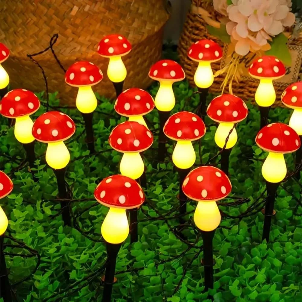 5M10LED/8M20LED Solar Powered Mushroom Stake String Lights Waterproof LED Garden Pathway Lights for Outdoor Patio Yard Decor