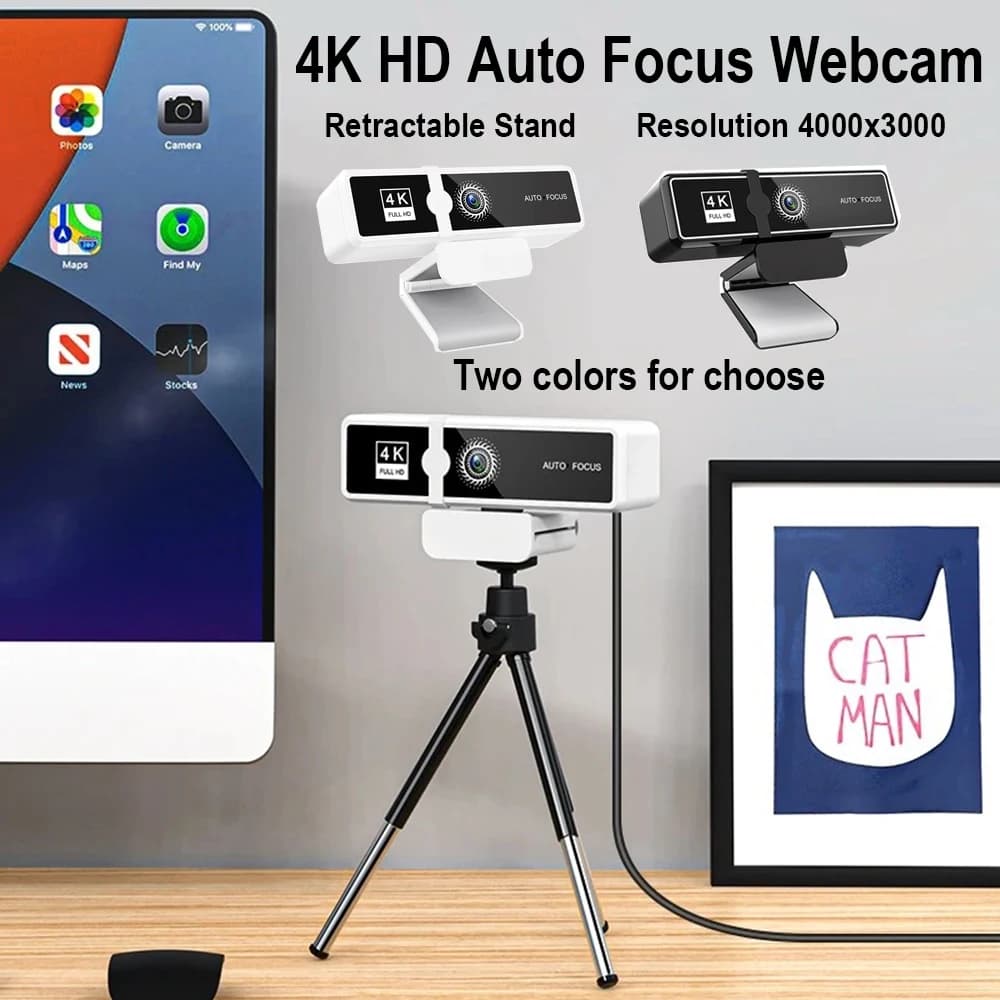 Webcam 4K Pro Full HD 4000x3000 Live camera for office meetings for PC Laptop Phone Desktop Mini Webcam Free gift Retractable support
