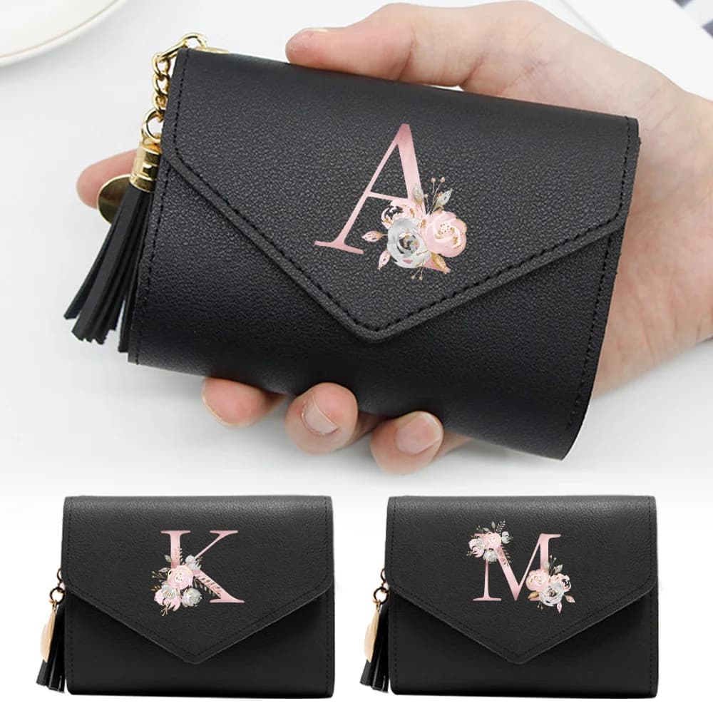 Portafoglio Femminile Mini, Carino Portamonete con Motivo Floreale Rosa, Portafoglio Sottile con Blocco RFID, Porta Carte di Credito, Tasca per Monete, Finestra per Documenti