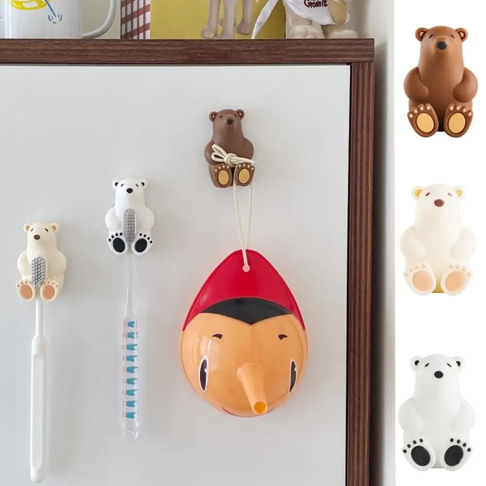 PVC Polar Bear Toothbrush Holder Bear Perforation-free Toothbrush Rack Suction Cup Wall Mounted Bathroom Storage Rack Bathroom