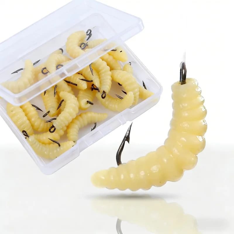 Artificial bait Imitation Bread worms 15-25 Pieces Multipurpose box with Amo Fit for Fish Fishing Horse Mouth and White Striped Fish