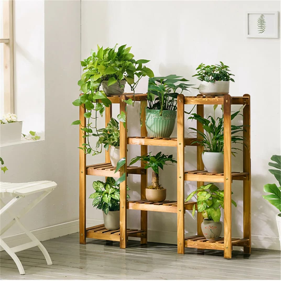 Multi Tier Wood Plant Stand Flower Pot Shelving Unit Display Rack Storage Patio