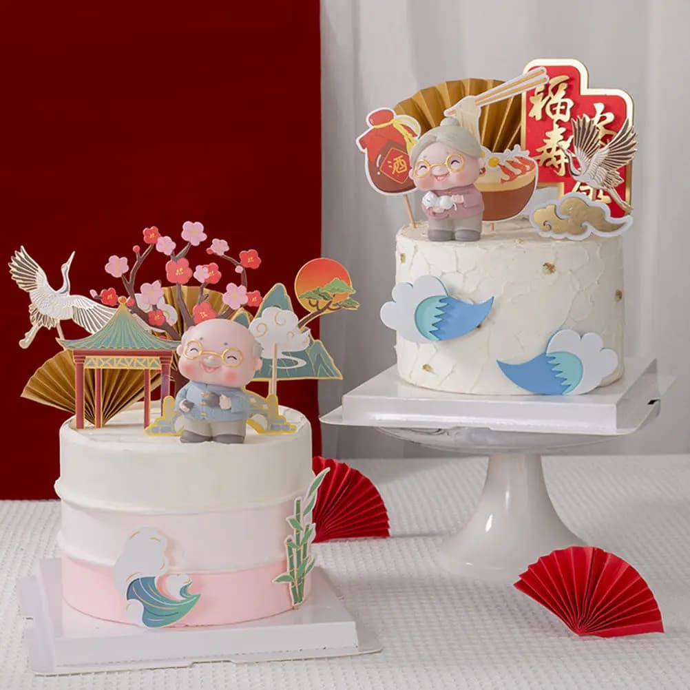 Set di 2 Decorazioni per Torta con Coppia di Anziani Luminosi per Matrimoni, Addii al Nubilato, Feste, Mensole, Auto, Vasi per Piante, Nonni