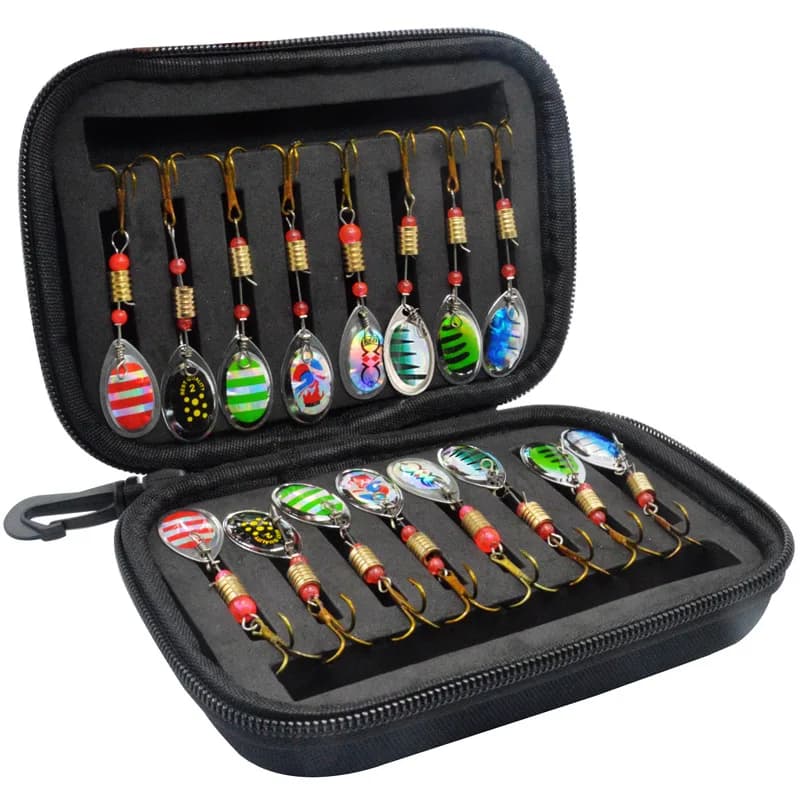 Kit di esche artificiali Goture Spinner da 16 pezzi, esche a cucchiaio in metallo con custodia per la pesca di persici, trote, in acqua dolce e salata.