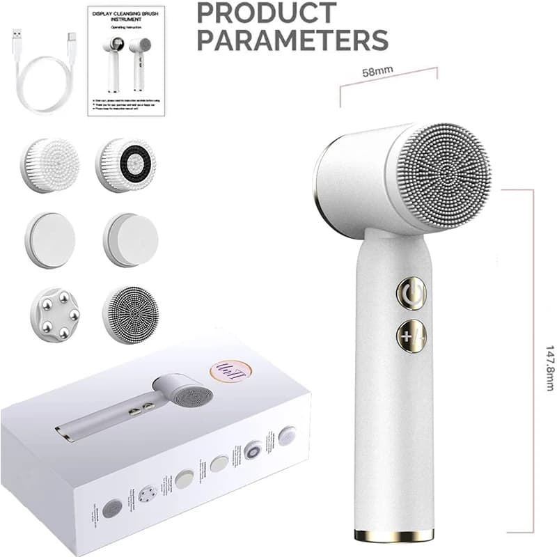 Silicone 6 In 1 Portable Electric Cleaning Brush Face Cleaner and Exfoliating Waterproof Sonic Cleaning Brush