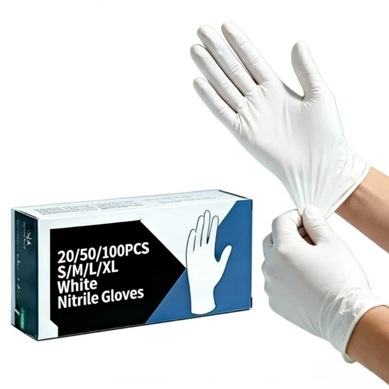 20/50/100 Pezzi Guanti in Nitrile Bianchi Monouso Adatti per Uso Domestico, Meccanico, Tatuaggi, Cura degli Animali, Preparazione in Cucina, Pasticceria