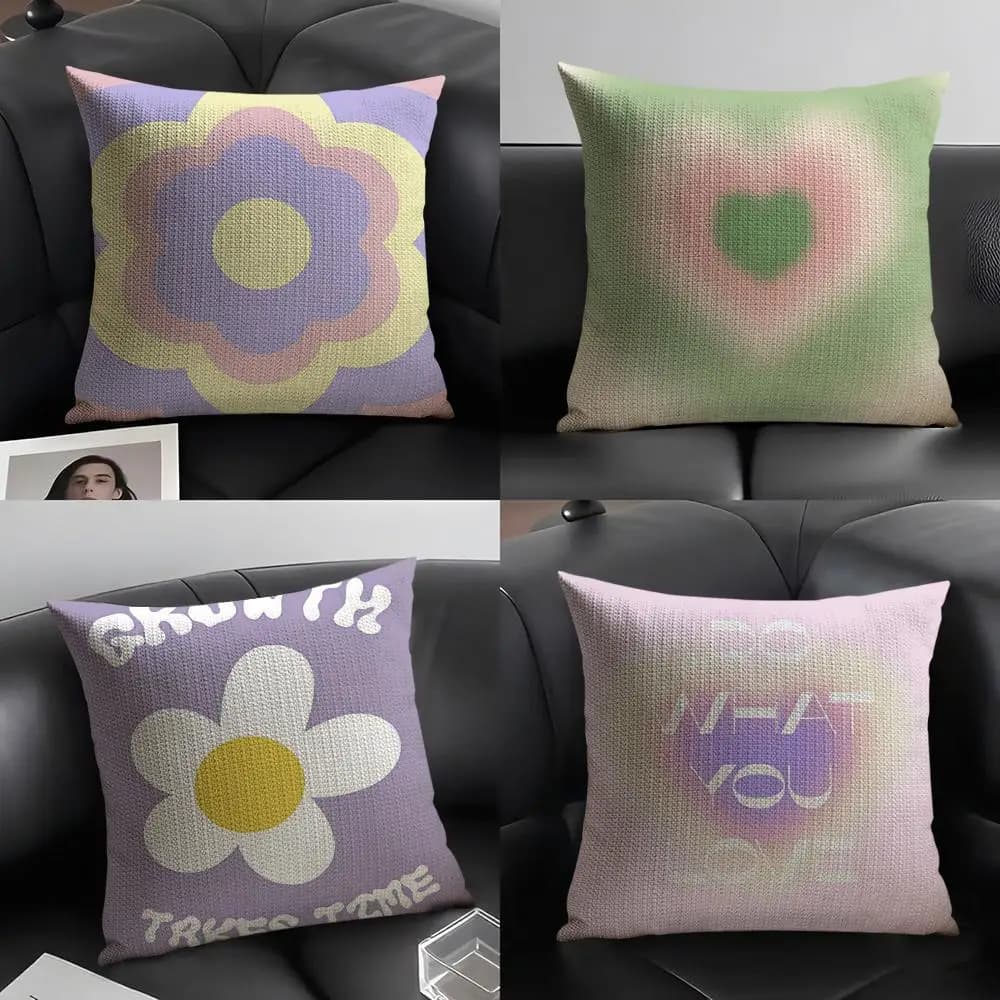 Fodere per cuscini in lino con motivo floreale astratto, cuore, fungo e farfalla, per divano decorativo, cuscini per la casa, fodere per cuscini per auto e sedie