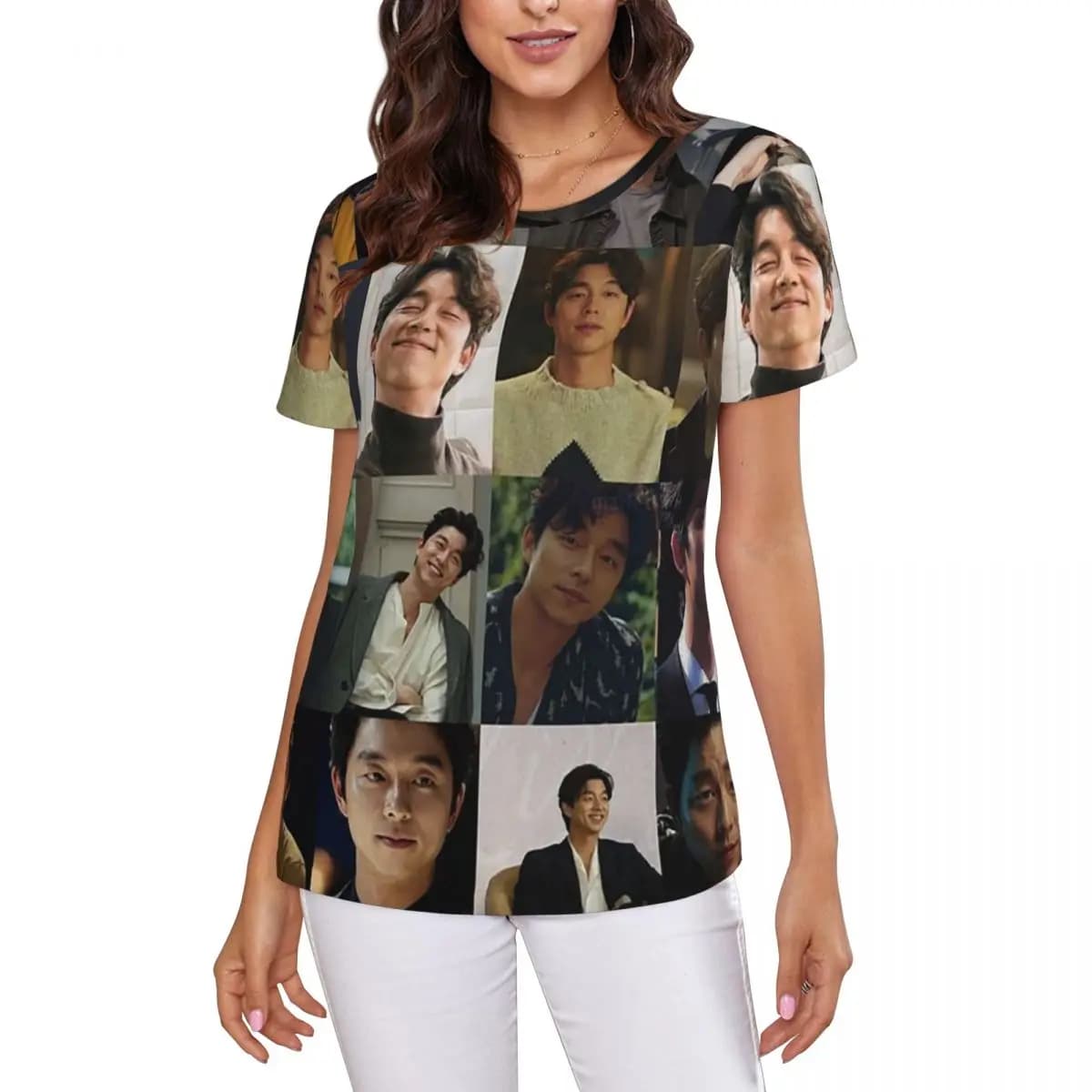 Gong Yoo 1 T-shirt da donna a maniche corte, t-shirt con scollo a O, abbigliamento in cotone, magliette estive, streetwear