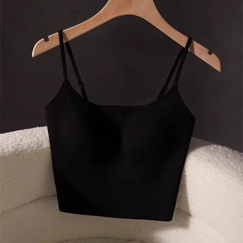 Canotta da donna in seta ghiaccio senza cuciture con reggiseno imbottito integrato, anti-trasparenza, con scollo racerback, senza maniche, top basic per stratificazione estiva