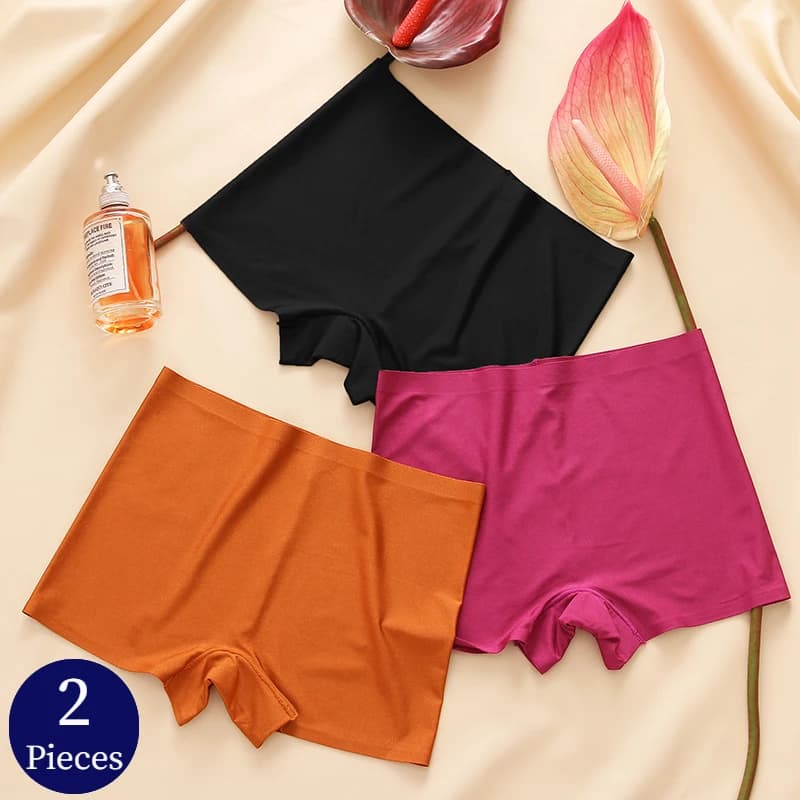 TrowBridge 2PCS Women's Panties Seamless Boxers Breathable Lingerie Comfortable Boyshorts Silk Satin Underwear Sports Underpants