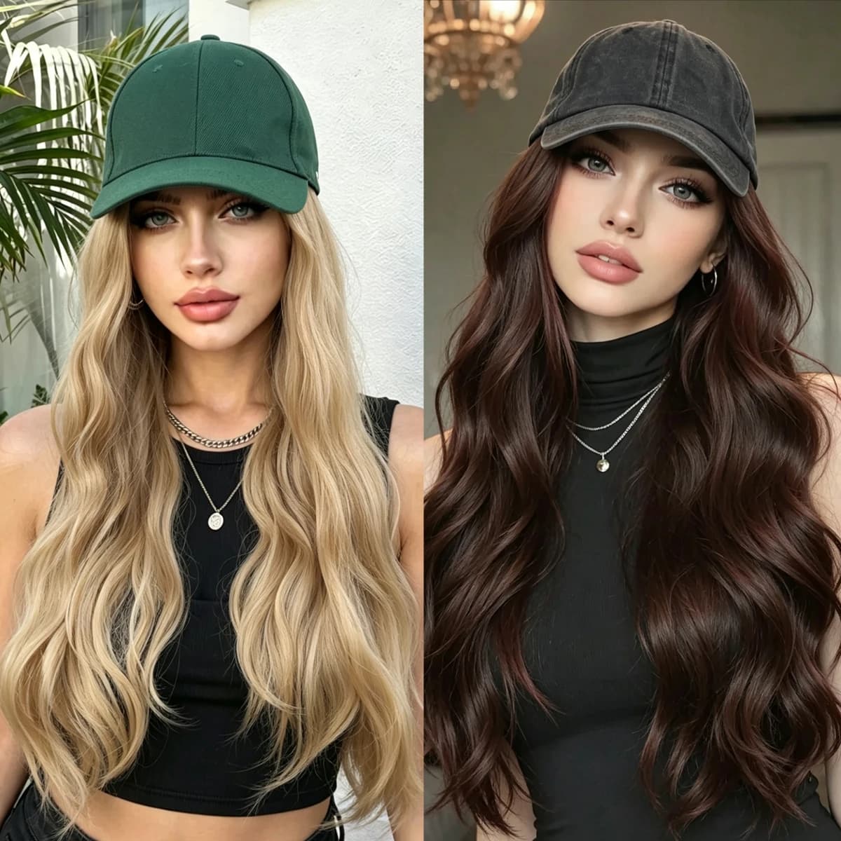Synthetic wigs and baseball/fishman caps all-in-one hats wigs all-in-one daily travel natural wear