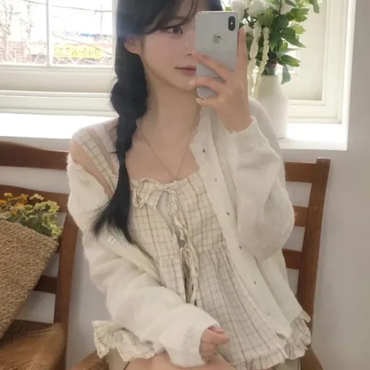 Camicia a quadri da donna ampia e alla moda, stile coreano, con cintura e schiena scoperta, top a bretelle, stile casual, lunghezza corta, senza maniche, Estate 2025