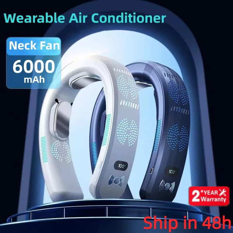 Ventilatore da collo portatile Mini condizionatore d'aria ventola senza lama 6000mAh USB ricaricabile appeso raffreddamento riscaldamento ventilatori indossabili