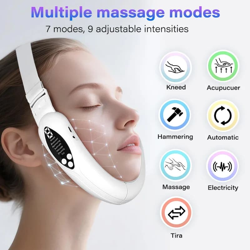 Vibrazione Chin-Up V Massaggiatore viso per viso EMS Sollevatore facciale Dispositivo di bellezza Doppio mento Rimozione V-Line Up Facelift Shaper Belt