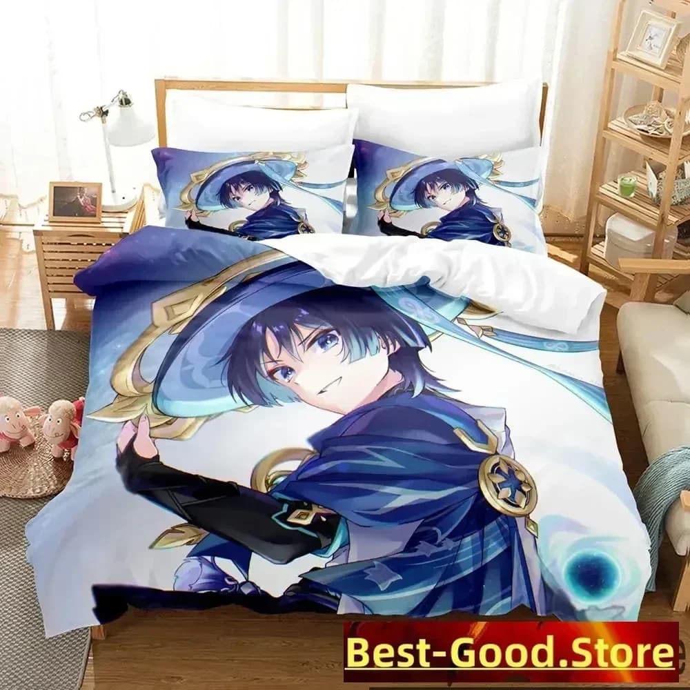 Set di biancheria da letto Anime Game Genshin Impact Scaramouche per ragazzi e ragazze, copripiumino e federa, misure Twin, Queen, King, per ragazzi e adulti