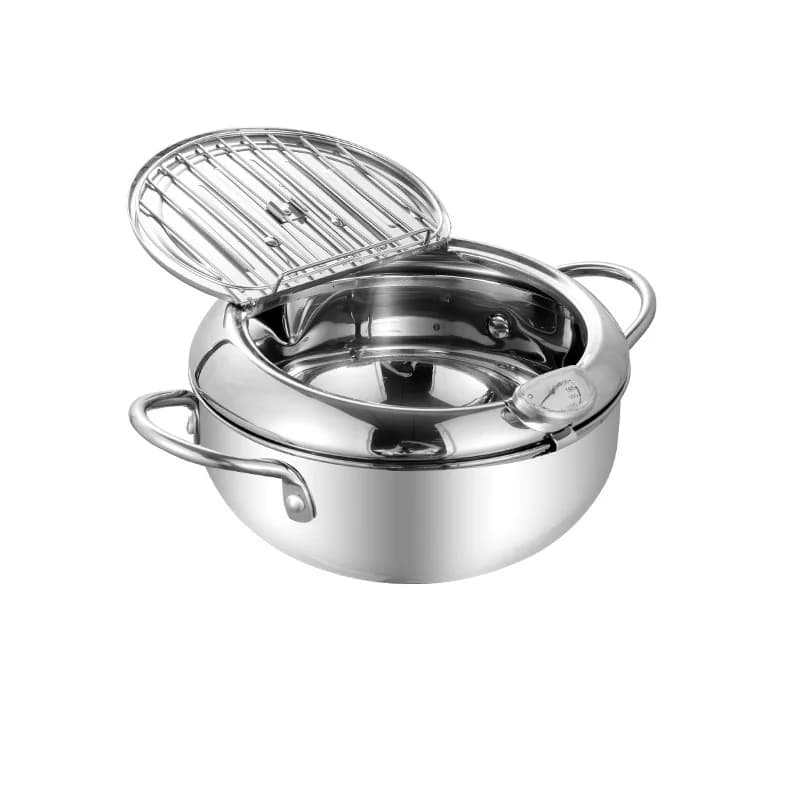 1Pc Stainless Steel Frying Pan With Thermometer Lid Mini Oil Saving Deep Fry Pot For Home Cooking