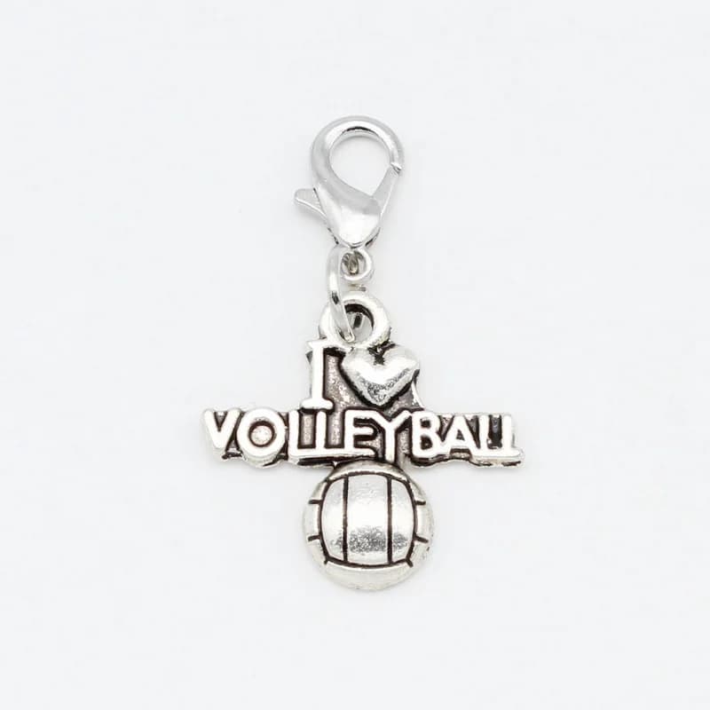 30pcs/lot Mix I love Volleyball Sports Pendant Charms With Lobster Clasp DIY Necklace Bracelet Jewelry Accessories