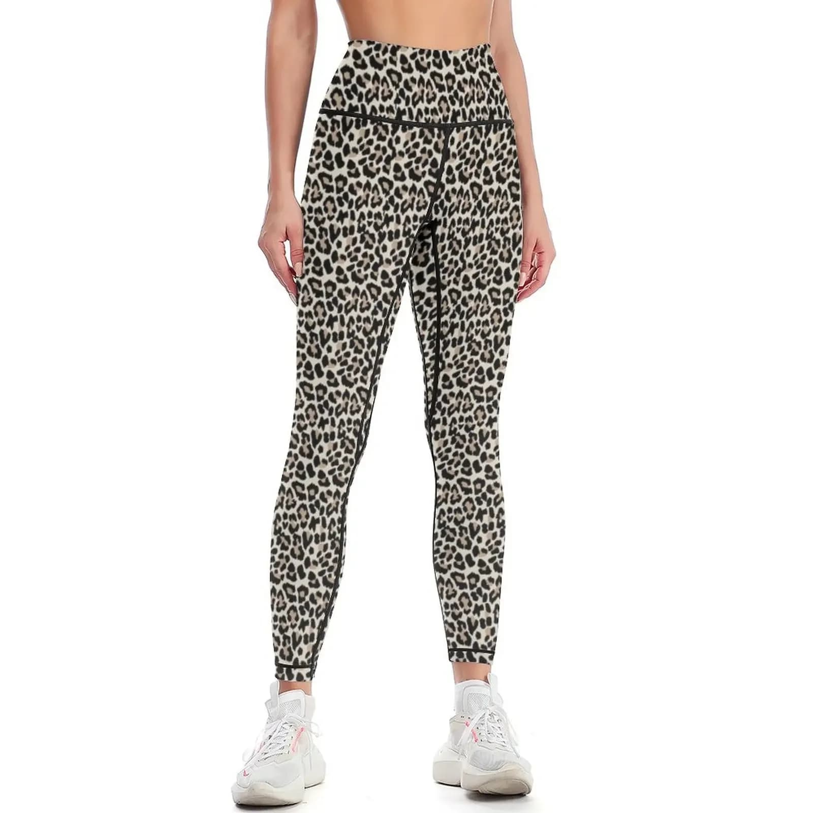 Leggings con stampa leopardata nera e marrone, abbigliamento per l'esercizio fisico, pantaloni sportivi da palestra, pantaloni, leggings da donna