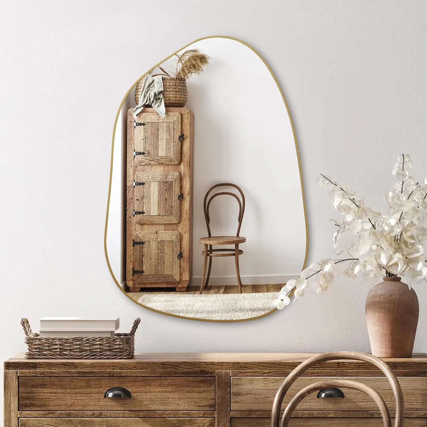 Specchio da Parete Asimmetrico in Oro 27x19 Pollici, Decorativo Moderno per Bagno, Camera da Letto, Soggiorno, Ingresso
