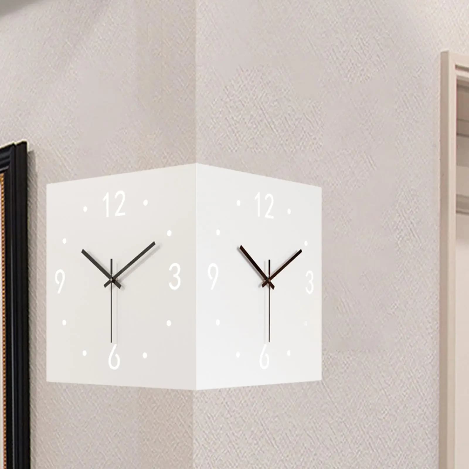 Two-sided corner wall clock with light transducer, creative gift, wall art