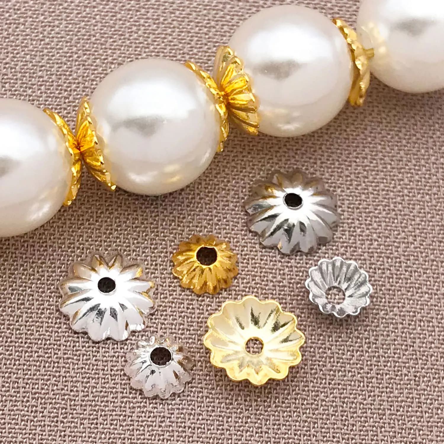 50pcs 18k genuine gold thick silver platinum wavy copper flower cap receptacle DIY necklace bracelet accessories spacer beads