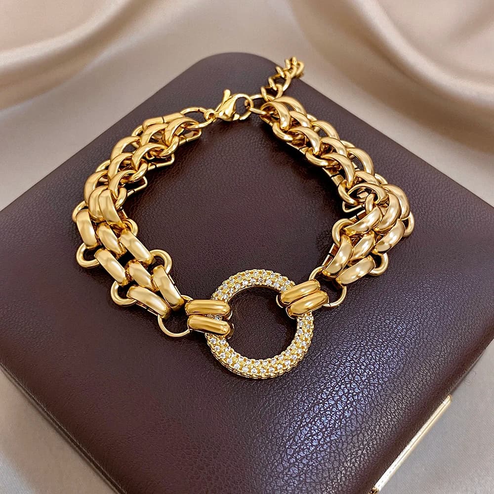 Bracciale Trendy in Acciaio Inossidabile con Catena Spessa per Donne, Gioiello Punk Multistrato Lucido e Componibile
