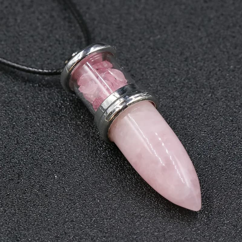 1PC 17x52mm Collana con ciondolo in pietra naturale Ametista Cristallo Quarzo Ghiave a forma di proiettile Pendolo Guarigione Reiki Pendulo