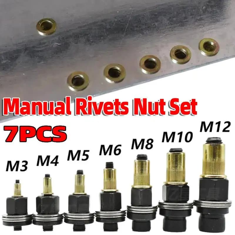 Set di 7 rivetti manuali con testa a dado M3-12 e adattatore per attrezzi per rivetti a dado, per riparazioni auto, ripiani e installazione di rivetti ciechi
