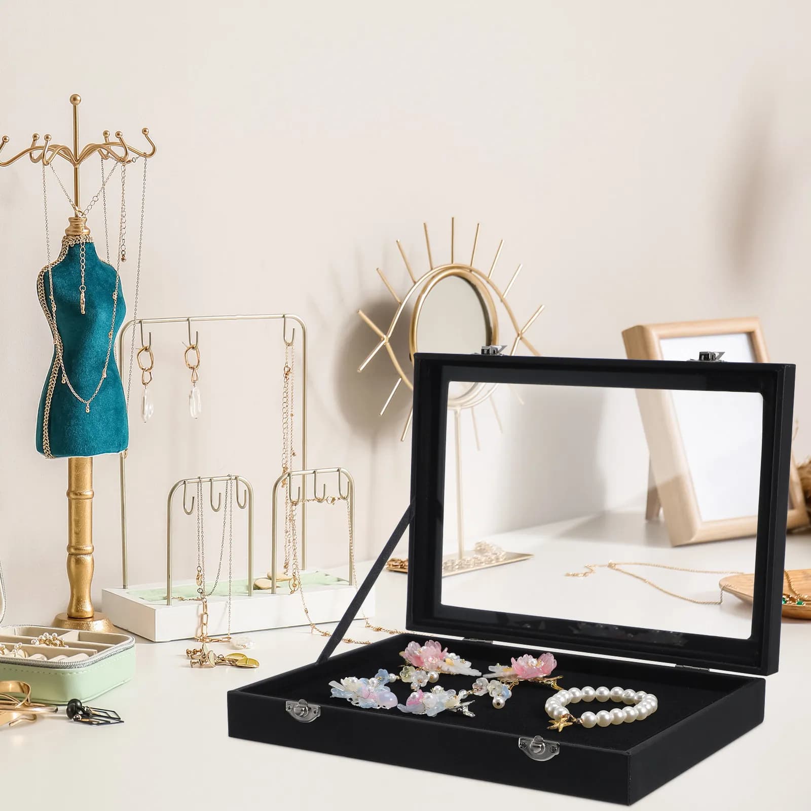 Medal Display Box Premium Plastic PU Glass Medal Storage Case Multifunctional Desktop Pin Badge Brooch Display Holder