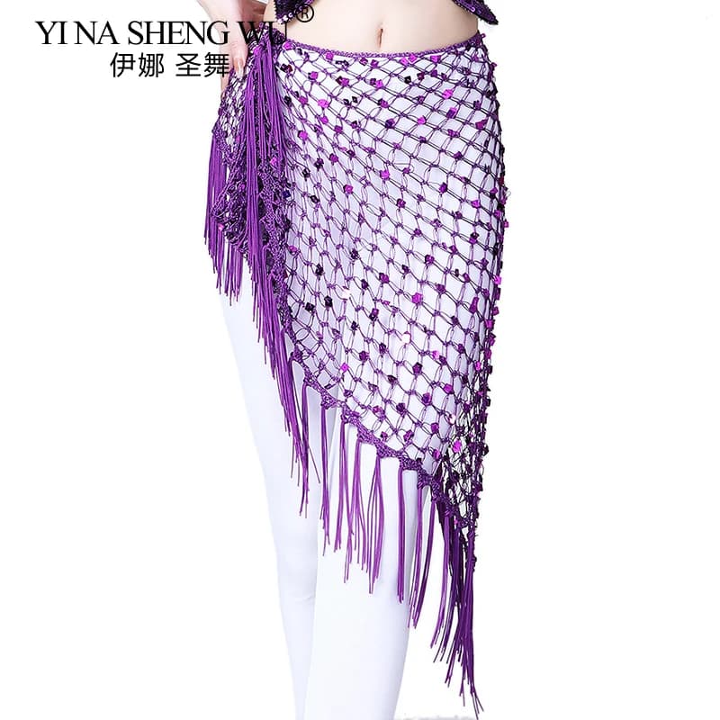 Accessori per la danza del ventre Cintura lunga con nappa Triangolo di mano Sciarpa per danza del ventre all'uncinetto Cintura con paillettes Sciarpa per danza del ventre
