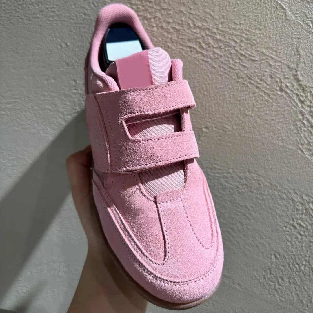 Velcro Strap Retro Sneakers for Women,Soft Pink Suede Breathable Mesh Panel Gum Rubber Sole Slip On Casual Walking Skate Shoes