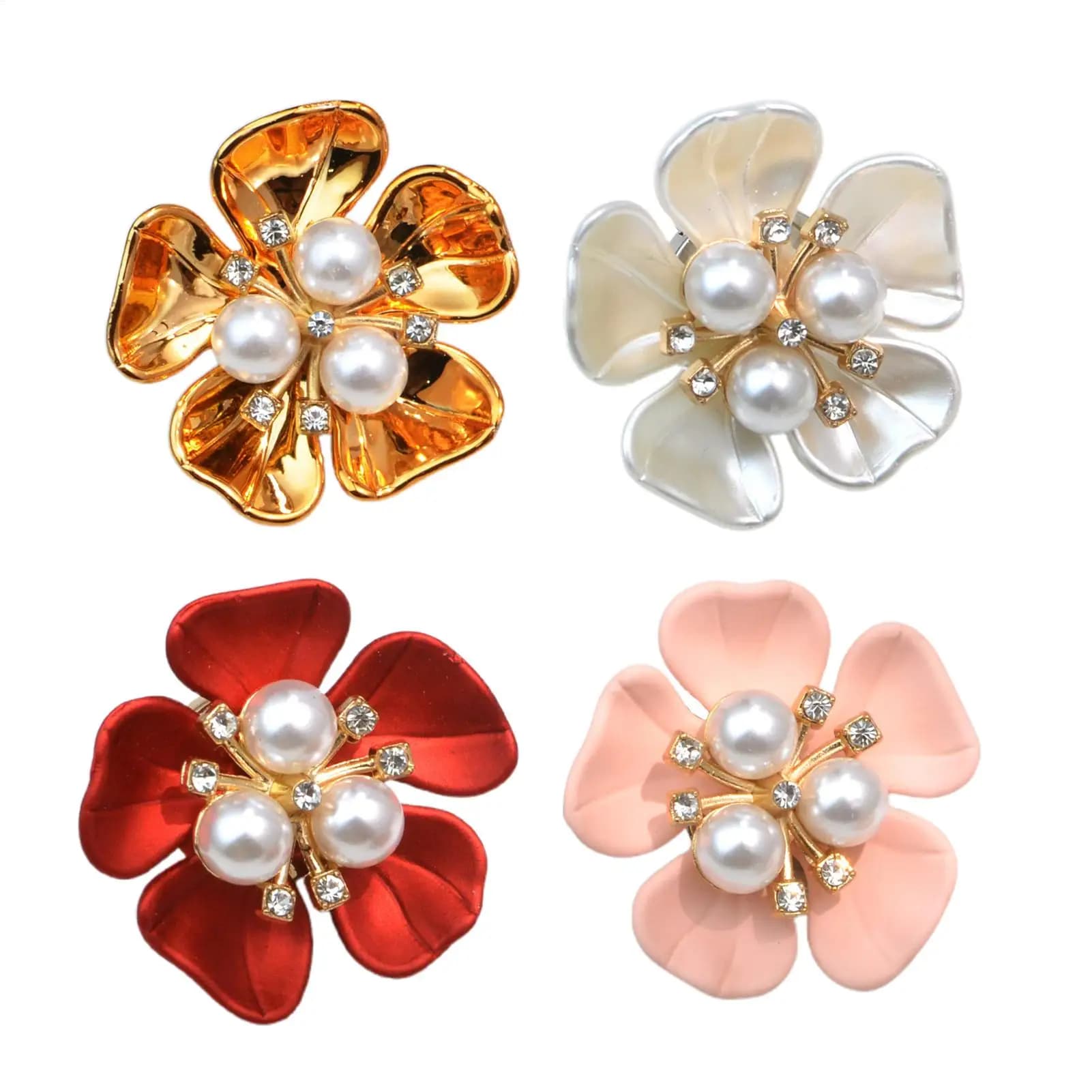 Elegant Button Cover Cufflinks with Flower Faux Pearl Rhinestone Cufflink Button Covers for Women Blouses Tuxedo Shirt Dress