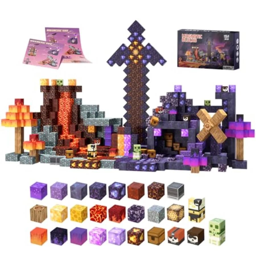 Magnetic Blocks, 150 pcs 1-inch Magnetic Building Blocks Set- STEM Puzzle Toy Suitable for Aged 3-12, Creative Tile Structure S