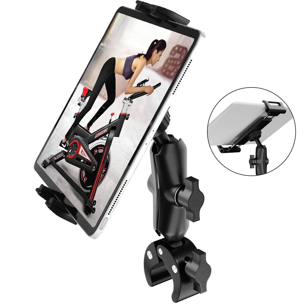 Supporto per tablet Morsetto per montaggio su manubrio bici per tapis roulant Moto Bicicletta Spin Bike Passeggino per iPad Pro 12.9, Air, Mini, 4-13"