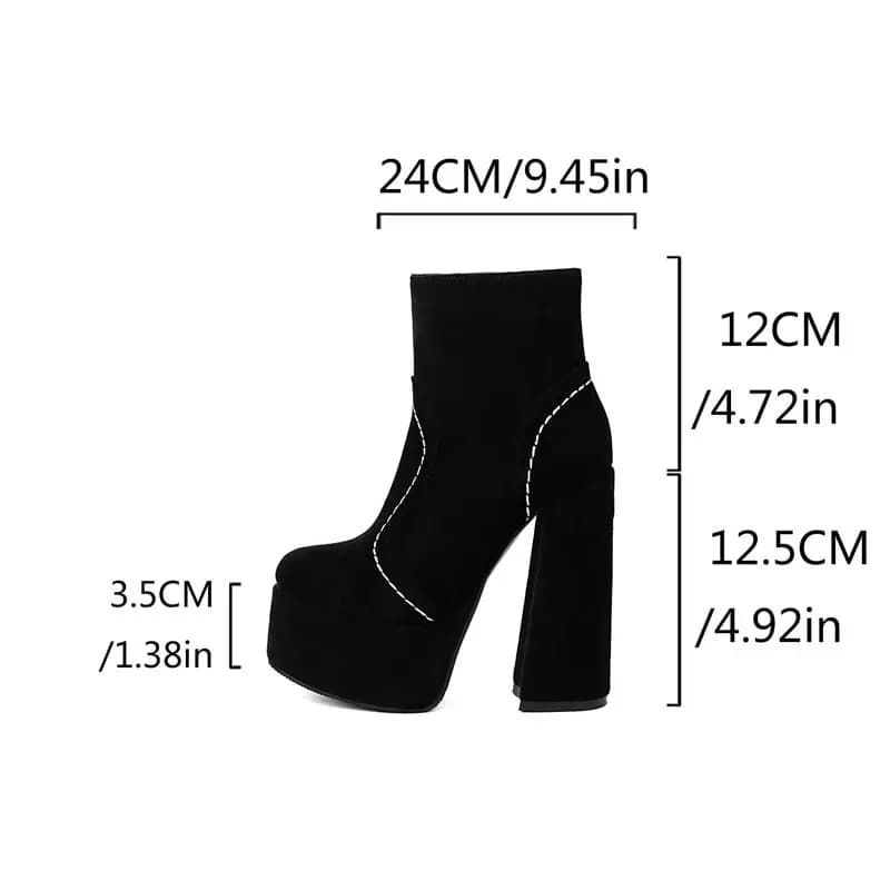 ORCHALISA Sexy Female Ankle Boots Round Toe Ultrahigh Heels 12.5cm Platform Hill Flock Suede Big Size 44 Booties
