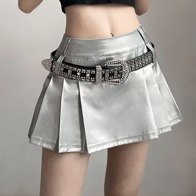 Sisjuly American Street Style Low Waist Versatile Skirt Women's PU Leather Anti-Light Checkered Super Short Skirt