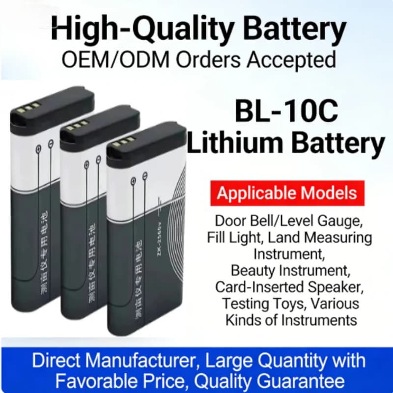 Batteria agli ioni di litio BL-10C da 2300 mAh per luci fotografiche, videocitofoni, monitor portatili e altoparlanti, ricaricabile con protezione