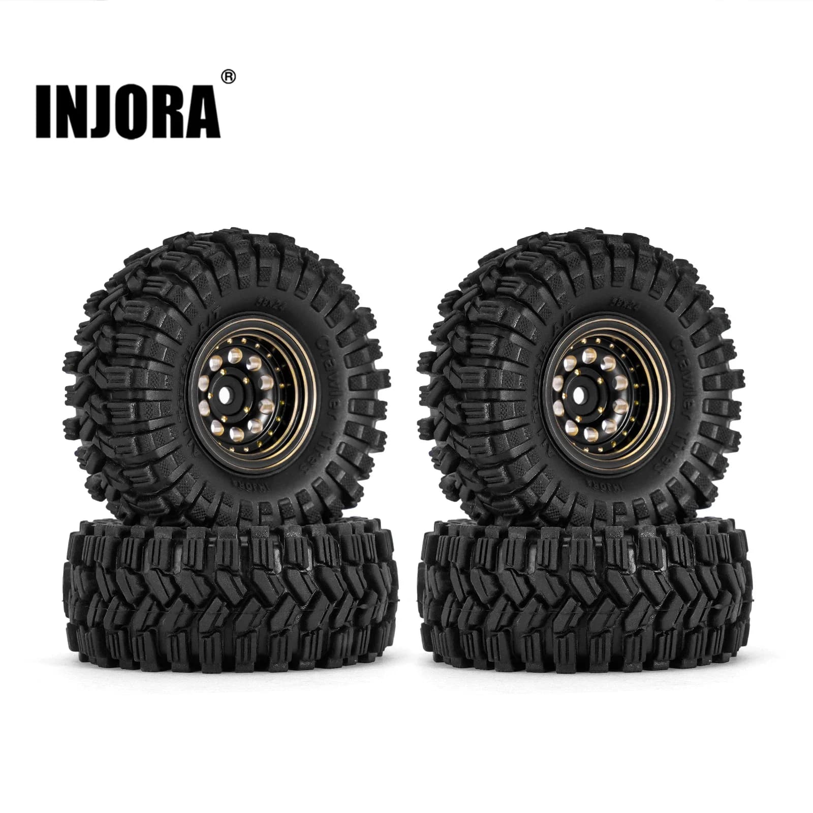 INJORA Rivestimento Nero Ottone 1.0 "Beadlock Set di Pneumatici per 1/24 1/18 RC Crawler Car Axial SCX24 AX24 TRX4M FCX24