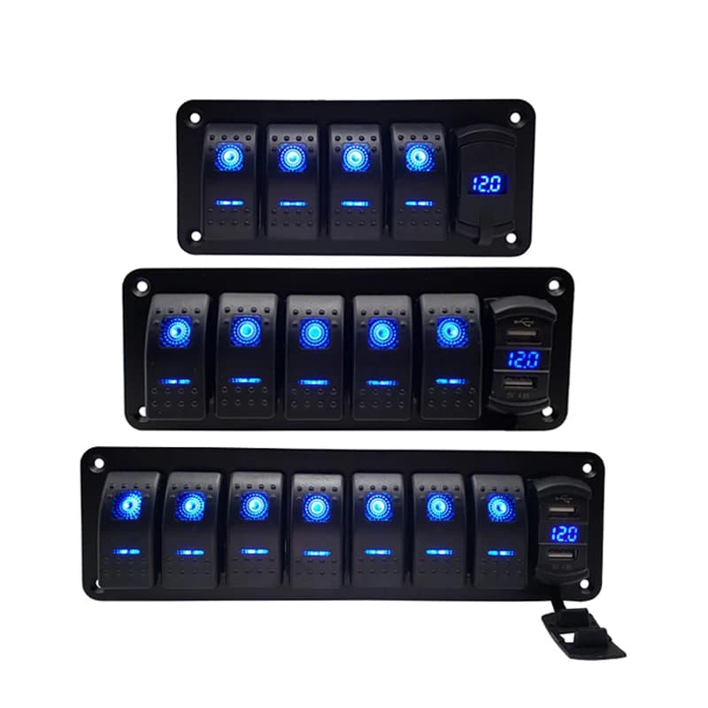 LED balance switch panel for car with digital voltmeter Double USB port socket 12V Double USB charging switch panel for marine boat for car