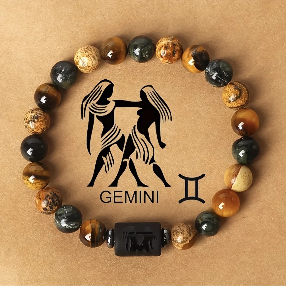 Dodici segni zodiacali Bracciale con perline in pietra naturale Gioielli da uomo Gemelli Pesci Occhio di tigre Immagine di pietre Mix and Match String