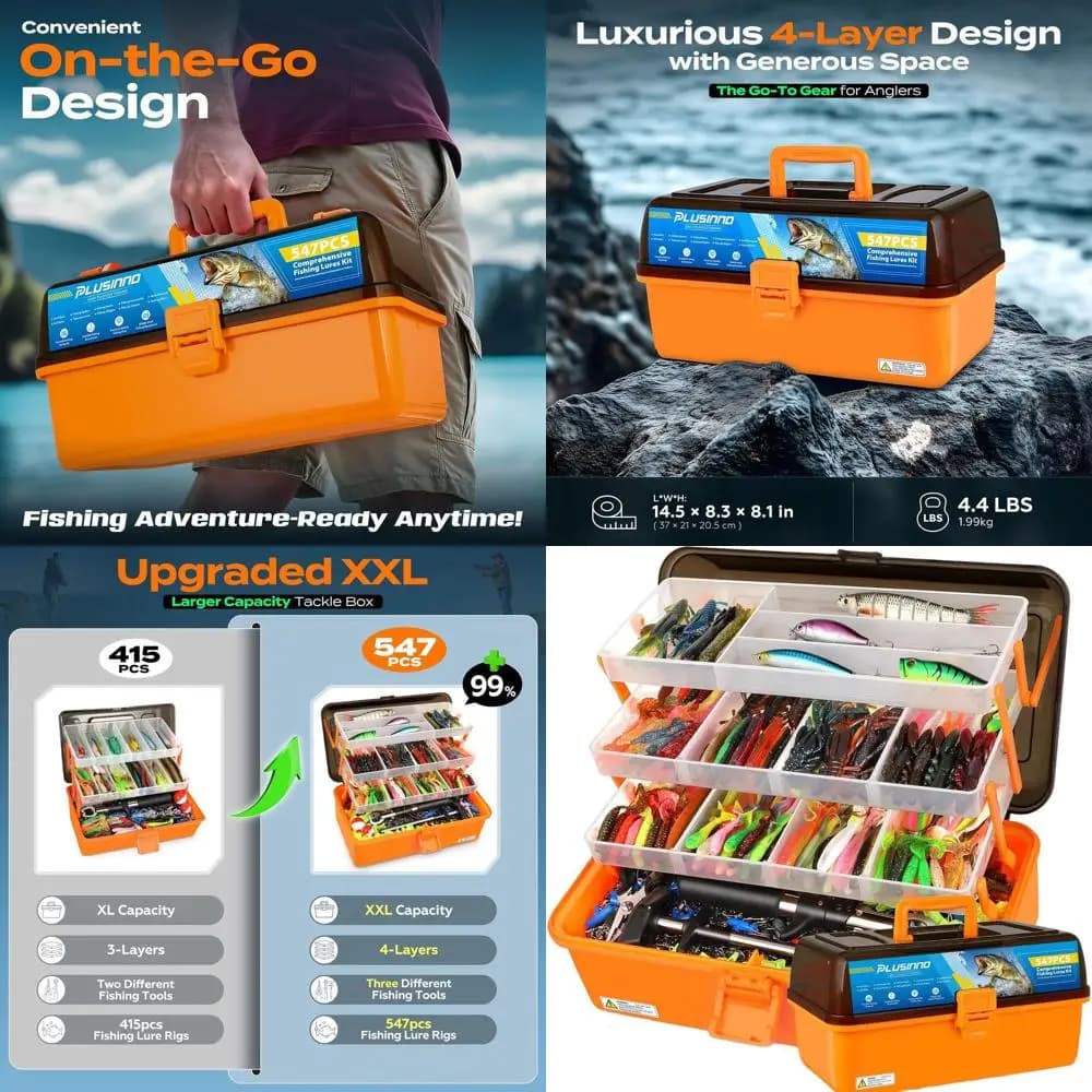4 Level Fishing Equipment Box with 547 Pieces, Freshwater Bass bait kit, Ideal Gift for Fishermen